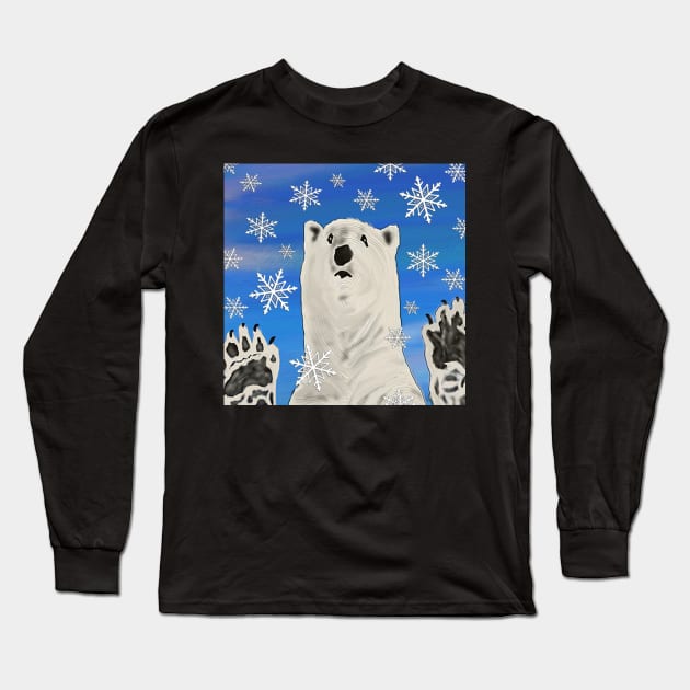 Funny Polar Bear Art with Snowflakes Fun Winter Home Decor and Gifts Long Sleeve T-Shirt by tamdevo1